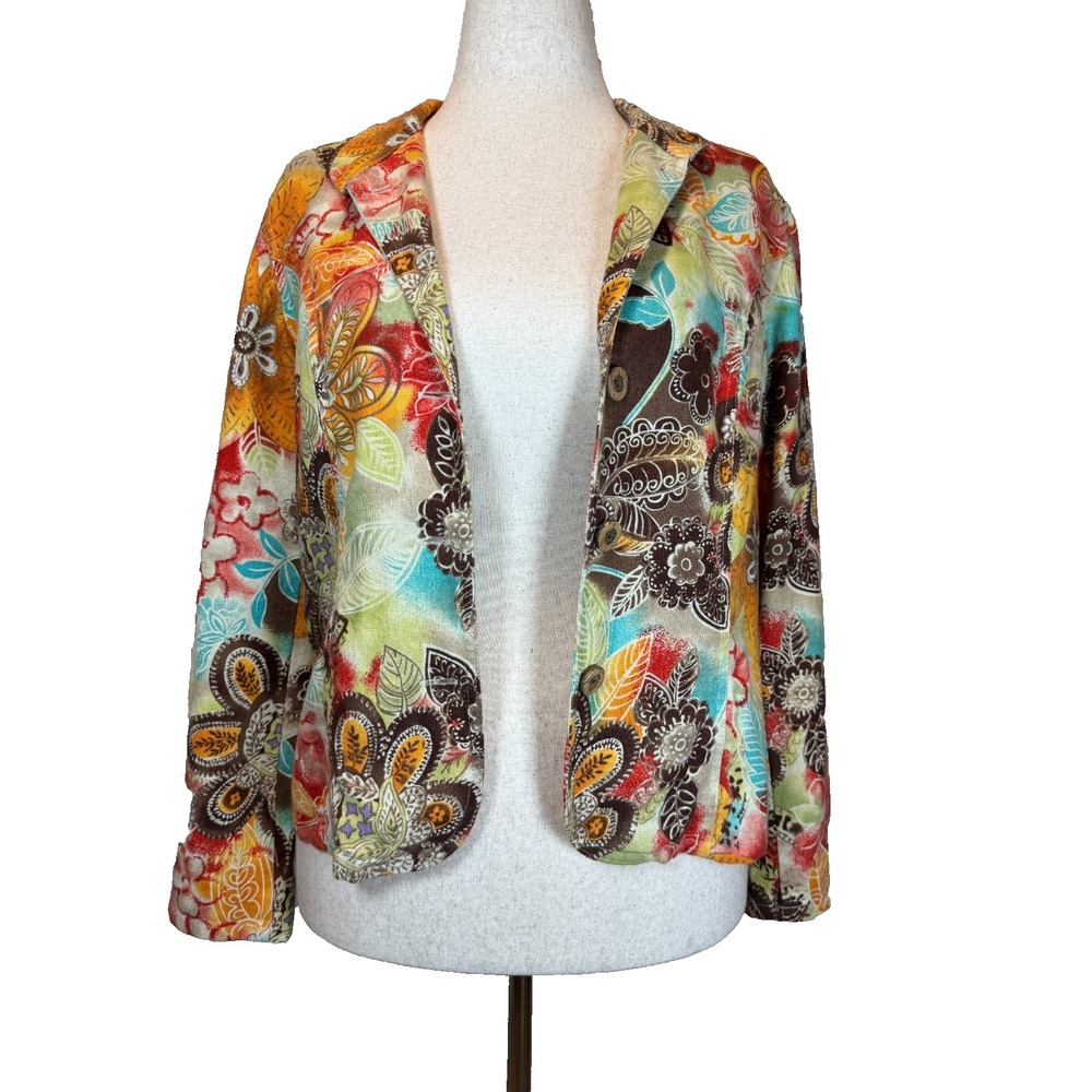 Coldwater Creek 66% Linen & Rayon Blend Bohemian Lightweight Blazer Indie Small